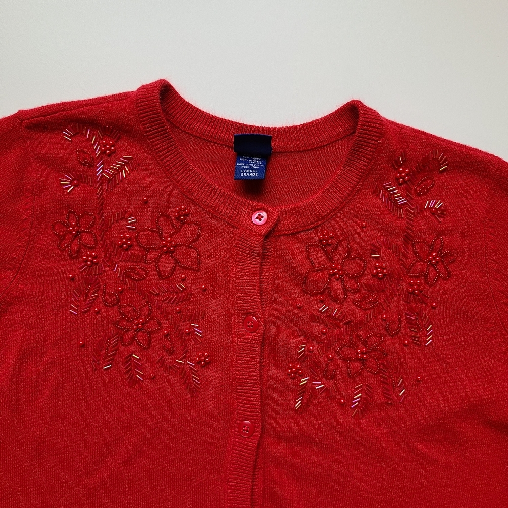 Basic edition floral beaded cardigan red size L